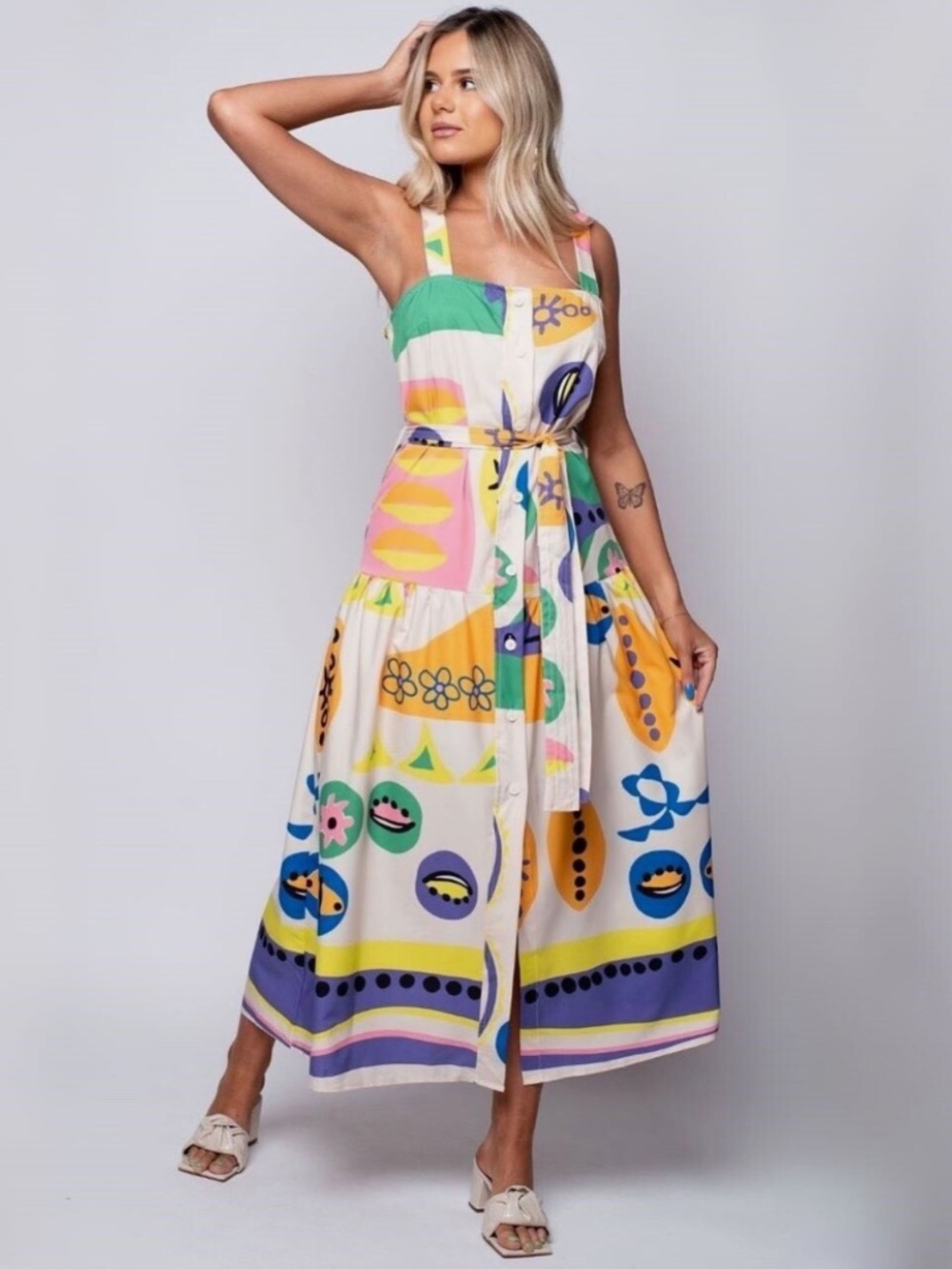 Zara Printed Colourful Button Front Midi Dress L - Picture 7 of 15